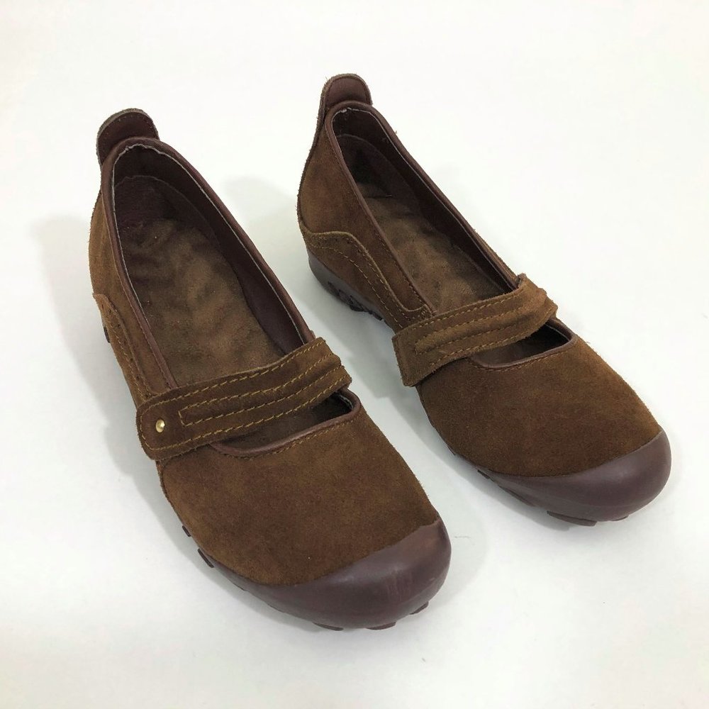 EUC Brown Suede Mary Jane Style Slip Ons